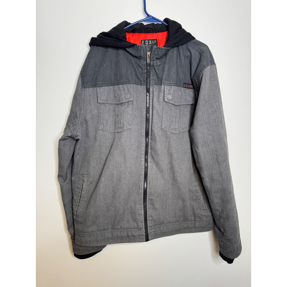 Fox Racing Hooded Jacket Mens XL Grey Excellent Heritage Forged Full Zip Coat